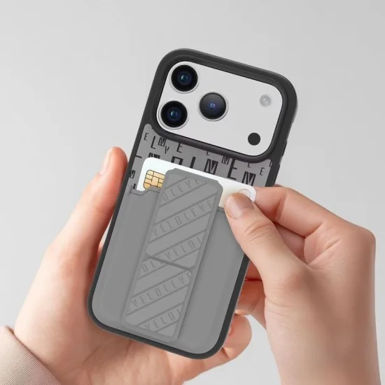 Levelo Morphix Grip Stand Case With Card Holder For Iphone 17 Pro - Cloud Grey